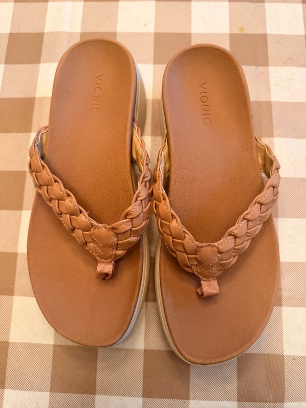 Vionic Braided Tan Thong Sandals Kenji Tan Womens 8